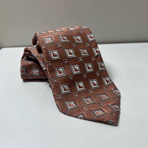 Ermenegildo Zegna Textured 100% Silk Elegant Brown Geometric Patterned Tie Italy - Picture 2 of 10